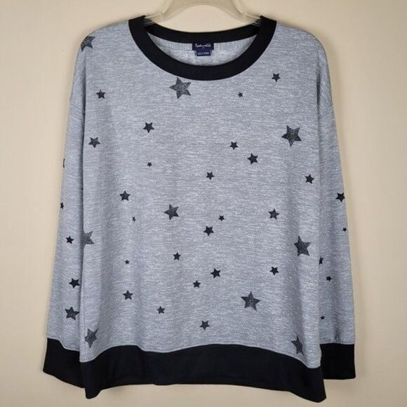 Splendid Gray Star Print Crew Neck Ringer Sweatshirt Lounge Top Size M - Picture 1 of 9